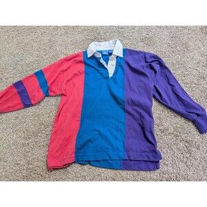 New Moves Vintage Color Block Polo Kids Small 7/8 Purple Blue Pink Long Sleeve